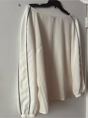 Cream Long Sleeve Blouse with Black Piping Zara